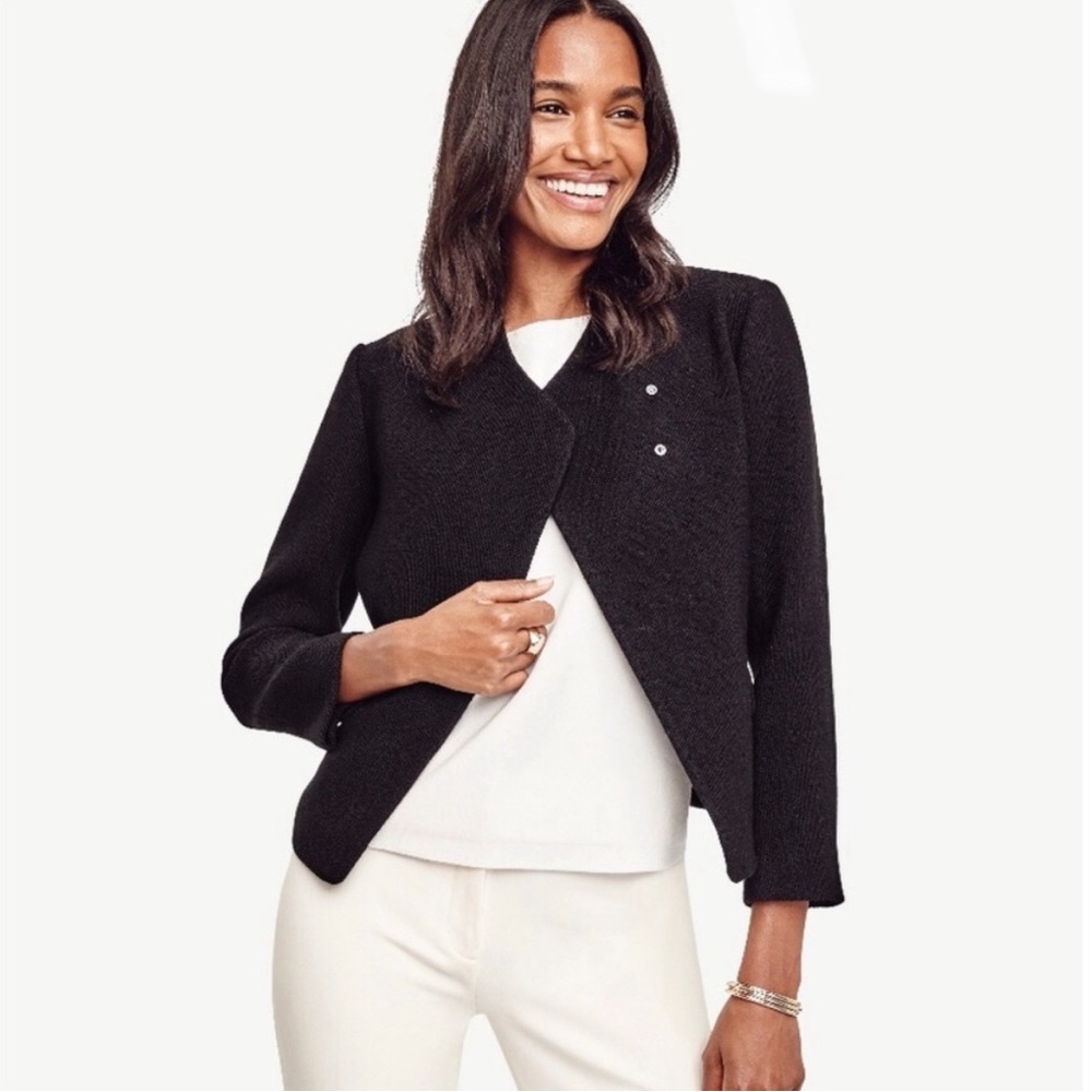 NWT Ann Taylor Black Textured Asymmetrical Moto Blazer Size 10